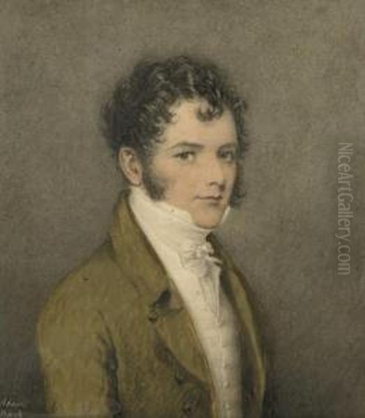 Portrait Of A Young Gentleman, 
Half-length, In A Green Coat With A White Waistcoat And Stock Oil Painting by Adam Buck