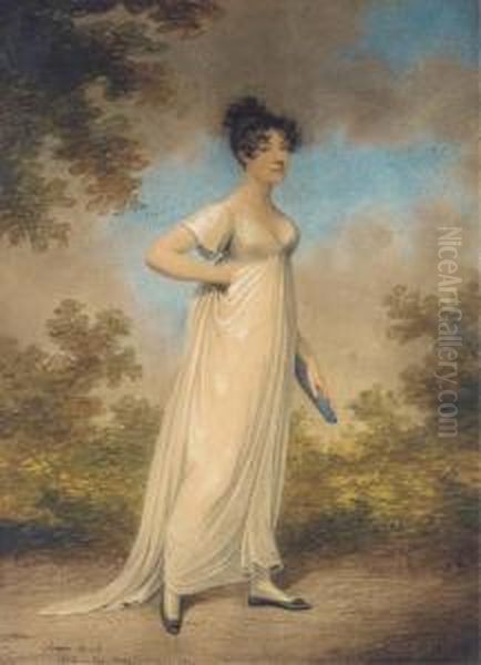 Portrait Of A Lady, Full-length, In A Landscape Oil Painting by Adam Buck