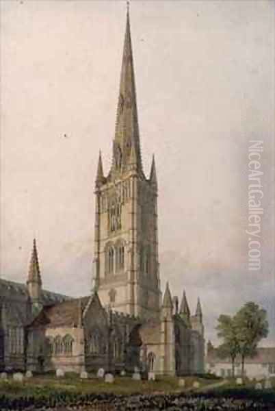 St. Walfram's Church, Grantham Oil Painting by John Chessell Buckler