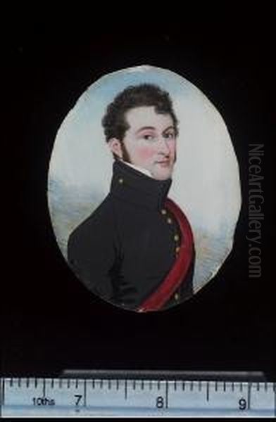 An Infantry Officer, Wearing 
Undress Dark Blue Frock-coat, His Gilt-buttons In Pairs, A Crimson Sash 
Across His Chest Oil Painting by Frederick Buck