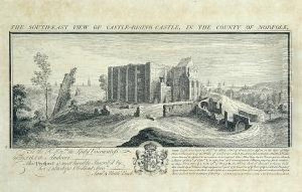 The South View Of Burgh Castle, 
The South-east View Of Castle Rising Castle, The South-east View Of 
Wymondham Abbey And The South-west View Of Binham Priory, C.1738 Oil Painting by Samuel