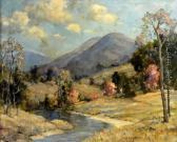 Landscape With Mountains And A Stream Oil Painting by Charles E. Buckler