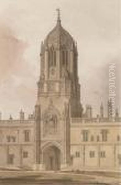 The Great West Entrance To Christ Church From The Quadrangle,oxford Oil Painting by John Chessell Buckler