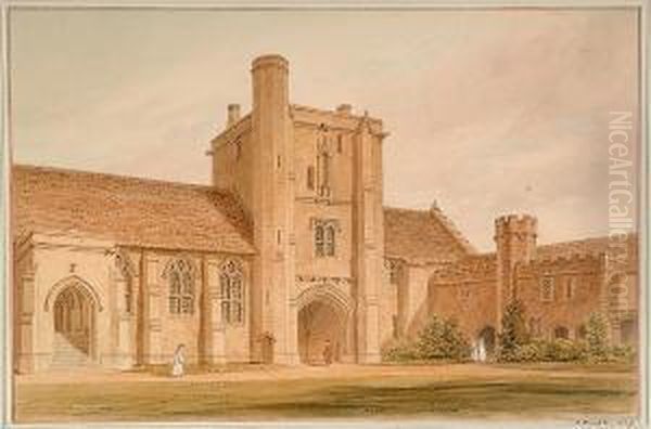 The Hall And Gateway Of Saint Cross, Near Winchester Oil Painting by John Chessell Buckler