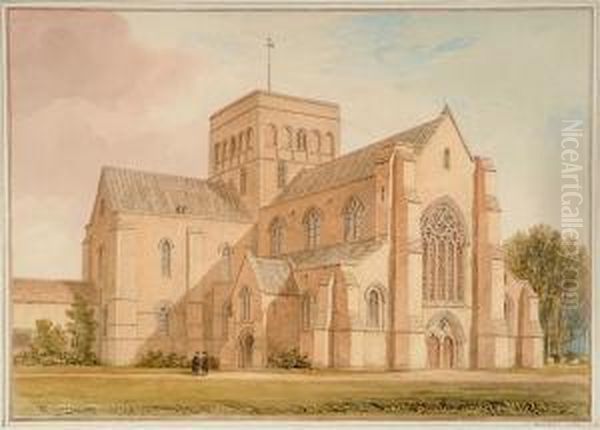 North-west View Of The Church Of Saint Cross Near Winchester Oil Painting by John Chessell Buckler