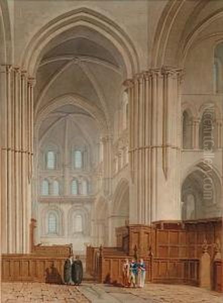 'the Transept Of The Church Of 
Saint Cross, Near Winchester' And 'the Choir Of The Church Of Saint 
Cross, Near Winchester' Oil Painting by John Chessell Buckler