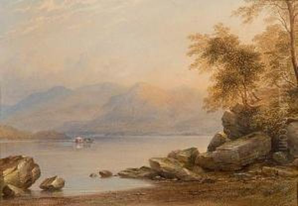 Barge In A Highland Landscape Oil Painting by Charles Frederick Buckley