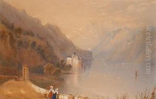 Lake Scene Oil Painting by Charles Frederick Buckley