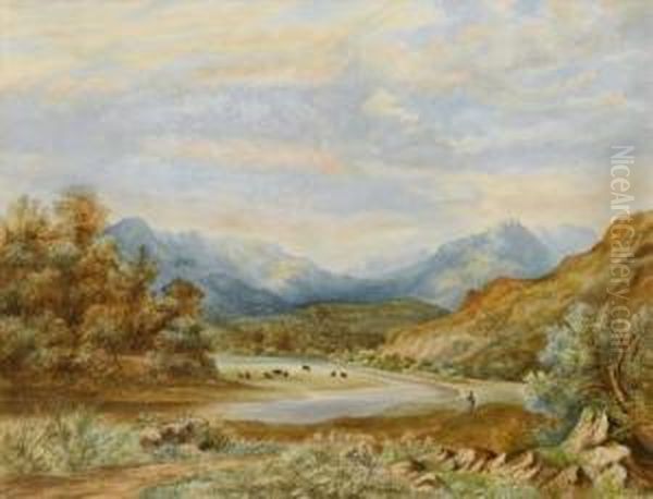 -mountainouslandscape With River Valley Oil Painting by Charles Frederick Buckley