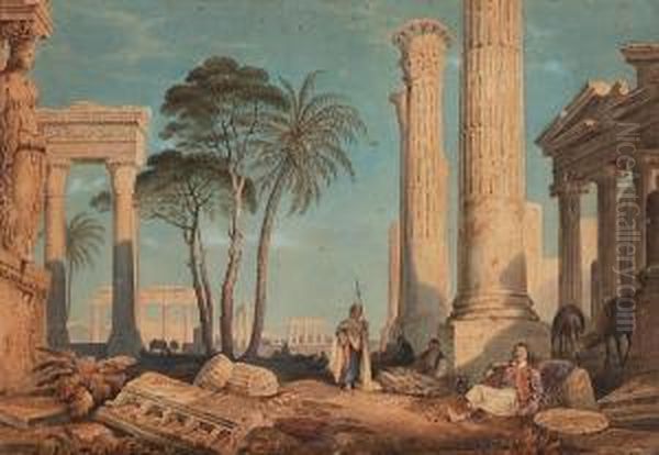 Figures Resting Before The Erechtheion Oil Painting by Charles Frederick Buckley