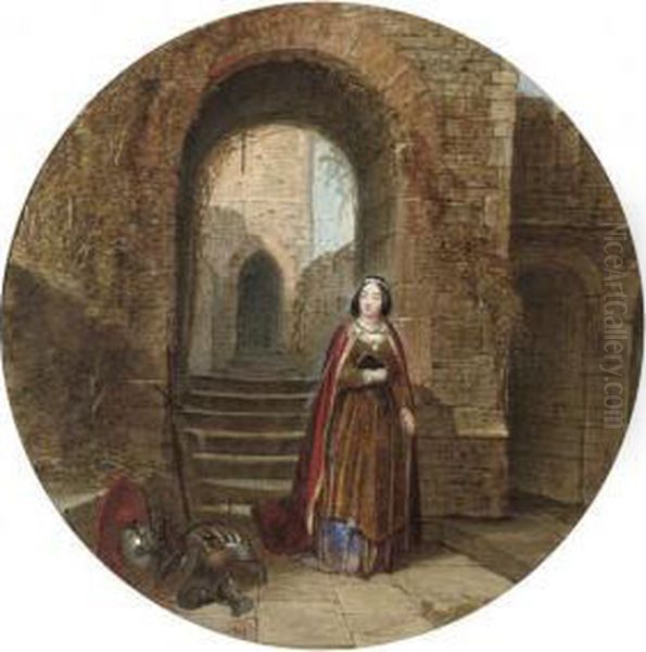 Illustrations To Sir Walter 
Scott's Marmion: Lord Cranstoun And Thefair Margaret, 'lay Of The Last 
Minstrel'; And Lady Clare On Thebattlements Of Tantallon Oil Painting by John Edmund Buckley