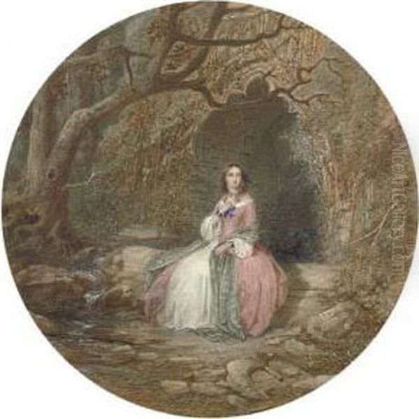 Portrait Of A Lady Seated Outside A Grotto (illustrated) Oil Painting by John Edmund Buckley