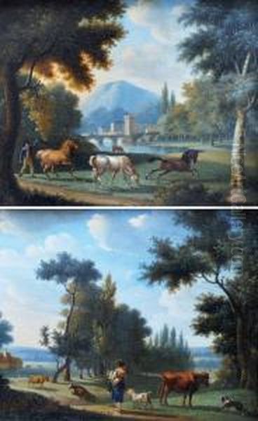 Chevaux En Liberte Pres D'un Chateau Oil Painting by Philippe Budelot