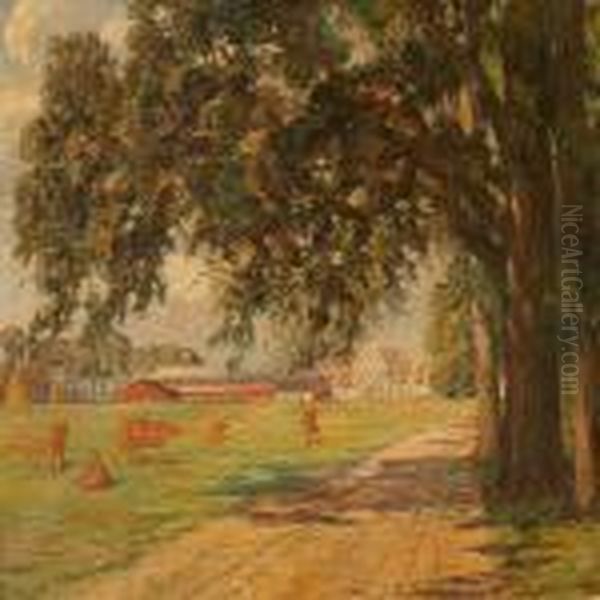 A Danish Manor House With Large Stabbles Oil Painting by Carl Budtz-Moller