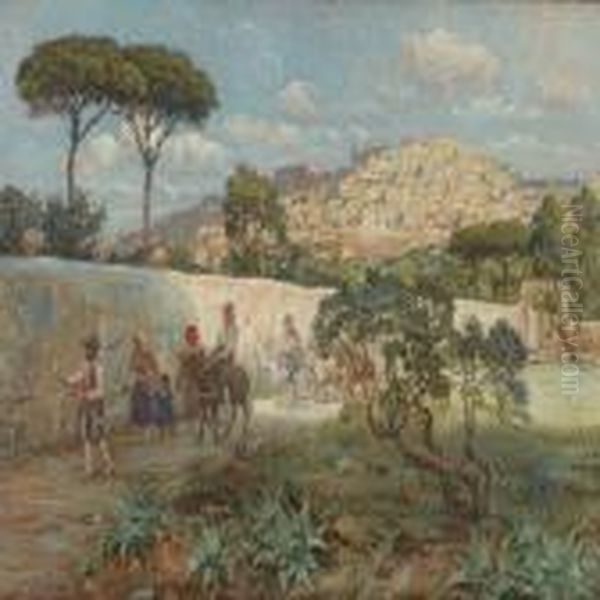 The Wall At St. Nicolo, In The Back Agriguelo, Sicily Oil Painting by Carl Budtz-Moller