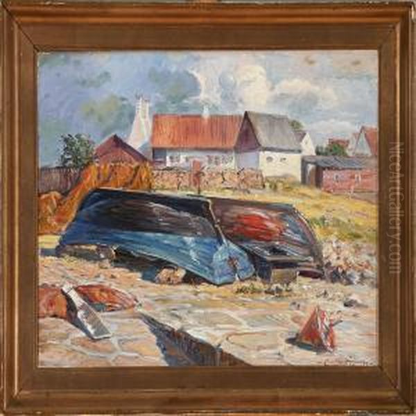 Scene From Gudhjem,denmark Oil Painting by Carl Budtz-Moller