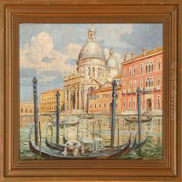 View Of The Santamaria Della Salute Church In Venice Oil Painting by Carl Budtz-Moller