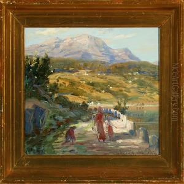 Mountain Landscape With Persons Oil Painting by Carl Budtz-Moller