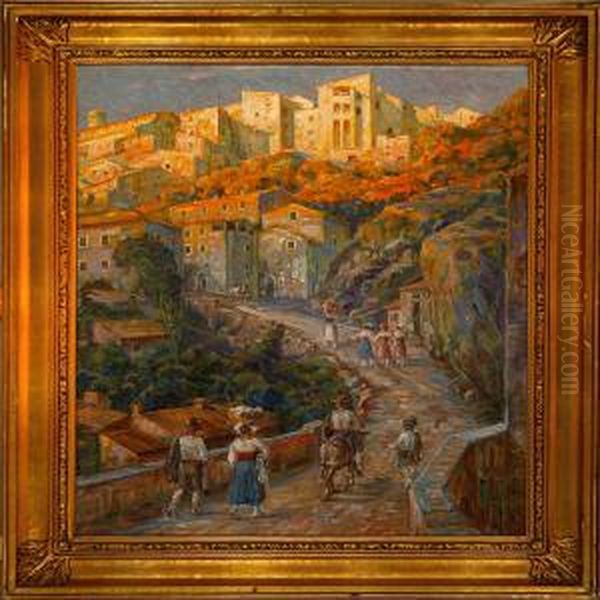 Sunset In Anticoli Oil Painting by Carl Budtz-Moller