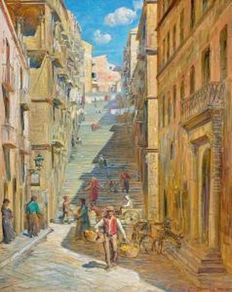 Carl Budtz-moller: View From Angele Agriengento, Italy. Signed C. Budtz M. 1933 Oil Painting by Carl Budtz-Moller