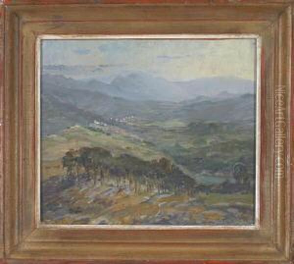 Blick Von Einem Berg In Eine Weite Gebirgige Landschaft Oil Painting by Carl Budtz-Moller