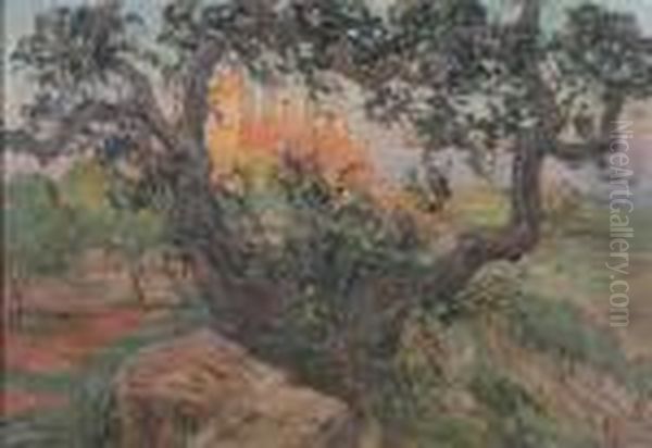 Temple In A Landscape Oil Painting by Carl Budtz-Moller