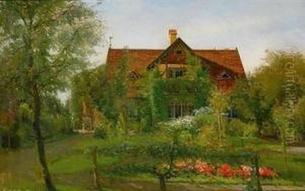 Reizendevilla Mit Bluhendem Garten Auf Bornholm Oder Jutland Oil Painting by Carl Budtz-Moller