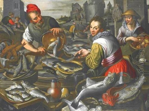 Fishmarket Oil Painting by Joachim Beuckelaer