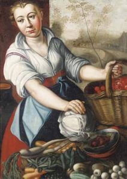 A Vegetable Seller Oil Painting by Joachim Beuckelaer