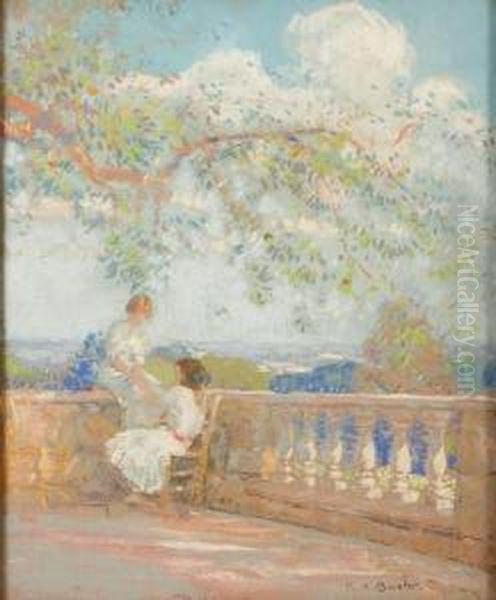 Figures On A Veranda Oil Painting by Karl Albert Buehr