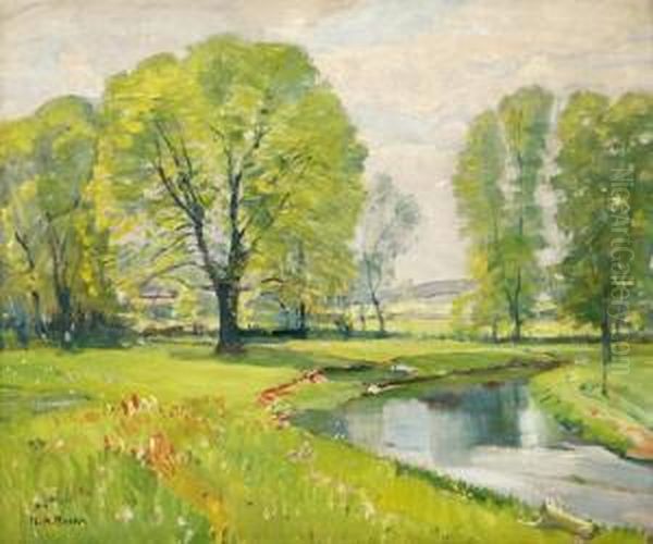 Stream In Wooded Landscape Oil Painting by Karl Albert Buehr