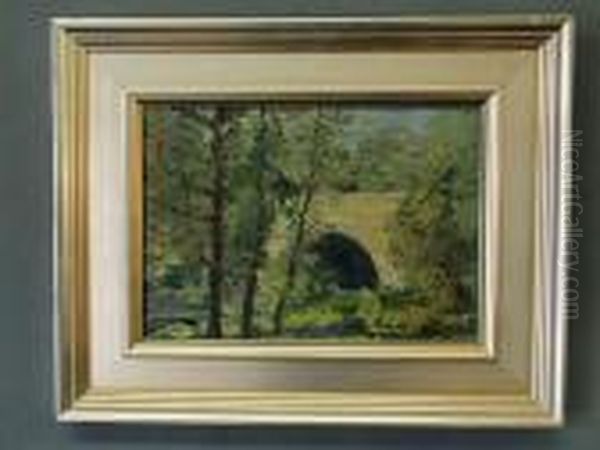 A Bridge Over A River Oil Painting by Karl Albert Buehr