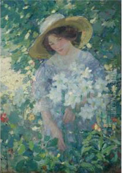 Gathering Flowers Oil Painting by Karl Albert Buehr