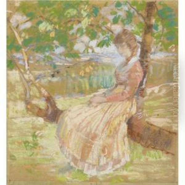 Girl Seated On A Tree Oil Painting by Karl Albert Buehr