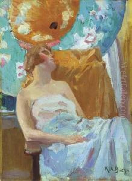 Woman With Parasols Oil Painting by Karl Albert Buehr