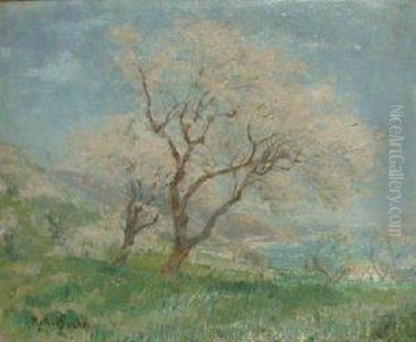 Blossoming Trees Along The Coast And Early Spring: Two Oil Painting by Karl Albert Buehr