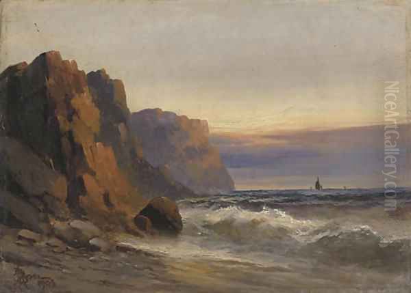 Shipping off a rocky coastline; and Another similar Oil Painting by John Henry Boel