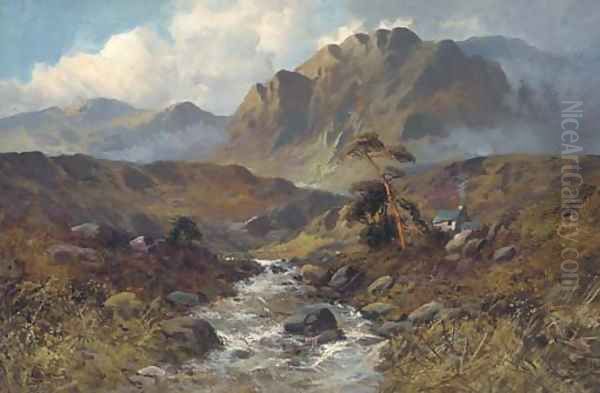 A Highland cascade Oil Painting by John Henry Boel