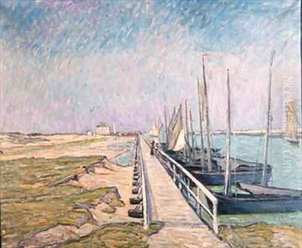 Sailing Boats Moored in a Harbour Oil Painting by Theo Van Brockhusen