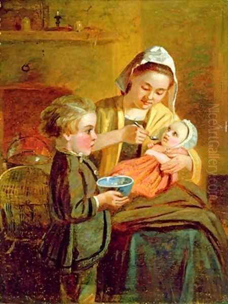 Feeding the Baby Oil Painting by William I Bromley