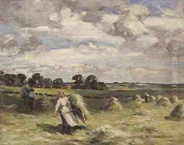 Harvesting Near Salroun, East Lothian Oil Painting by William Marshall Brown