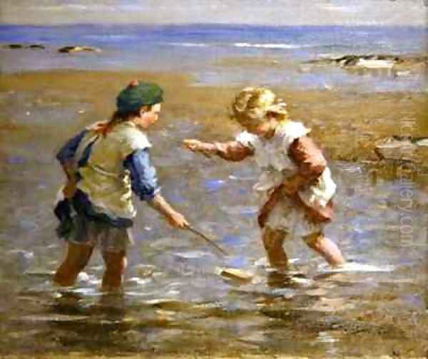 Playing in the Shallows Oil Painting by William Marshall Brown