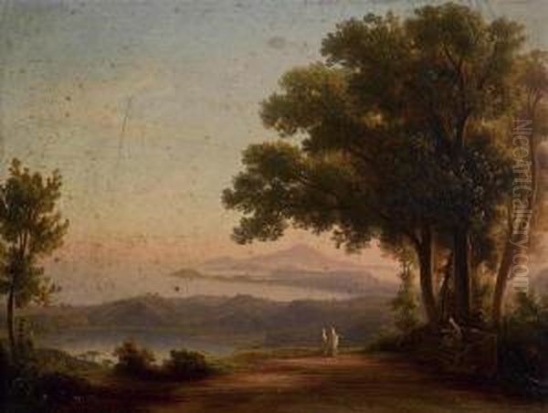 Landschaft Bei Neapel Mit Dem Vesuv Im Hintergrund. Oil Painting by Rudolf Johan Buhlmann