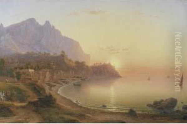 View Along The Southern Italian Coast Oil Painting by Rudolf Johan Buhlmann