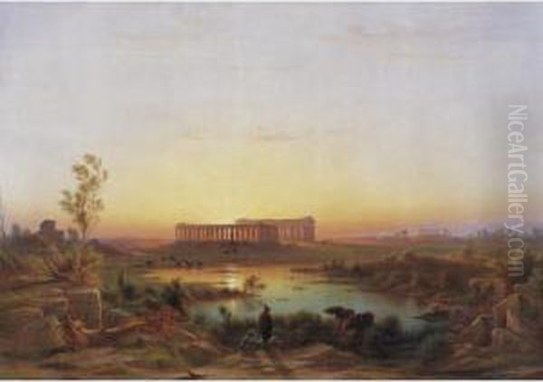 View Of Paestum Oil Painting by Rudolf Johan Buhlmann