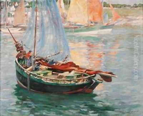 Concarneau, Drying the Nets Oil Painting by William Marshall Brown