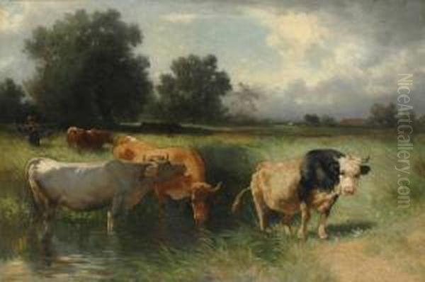 Buhlmayer Herder And Cattle Oil
 Oncanvas Signed 'c. Buhlmayer' Lower Right 102 X 152 Cm 
Provenance:private Collection Vienna Private Collection Melbourne Oil Painting by Conrad Buhlmayer