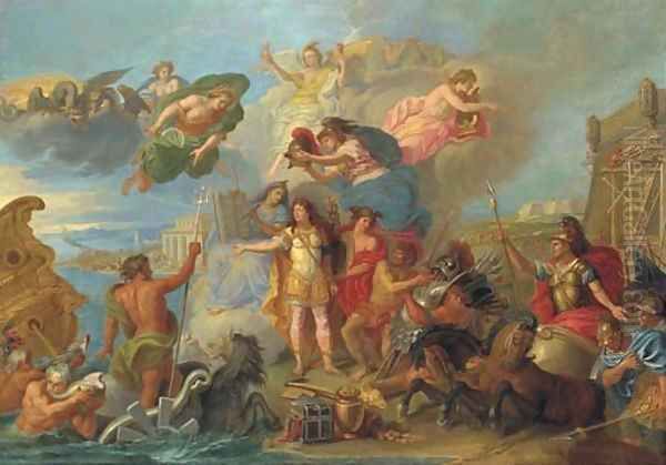 Louis XIV armed on the land and on the sea Oil Painting by Charles Le Brun