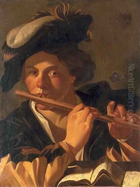 A musician playing the flute Oil Painting by Dirck Van Baburen