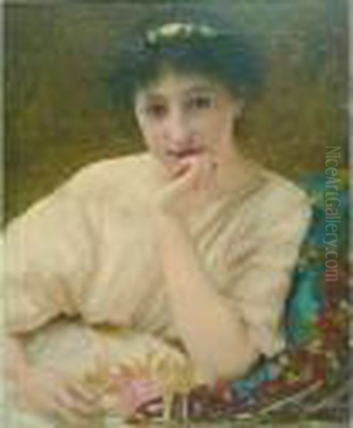 Portrait D'une Jeune Femme En Athenee Oil Painting by Vlaho Bukovac